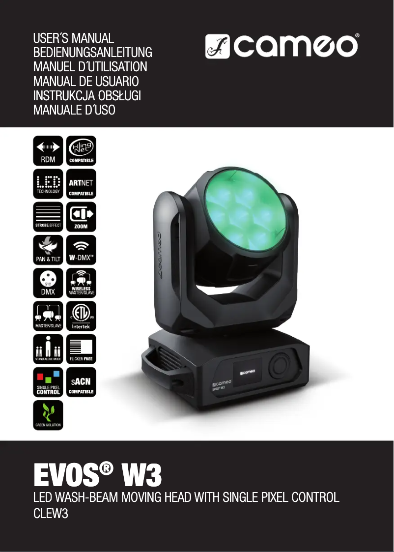 Page 1 de la notice Fiche technique Cameo EVOS W3