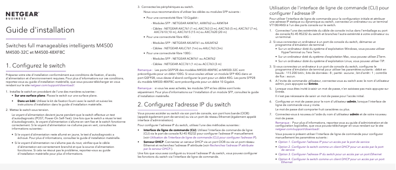 Page 1 de la notice Guide d'installation Netgear ProSafe M4500