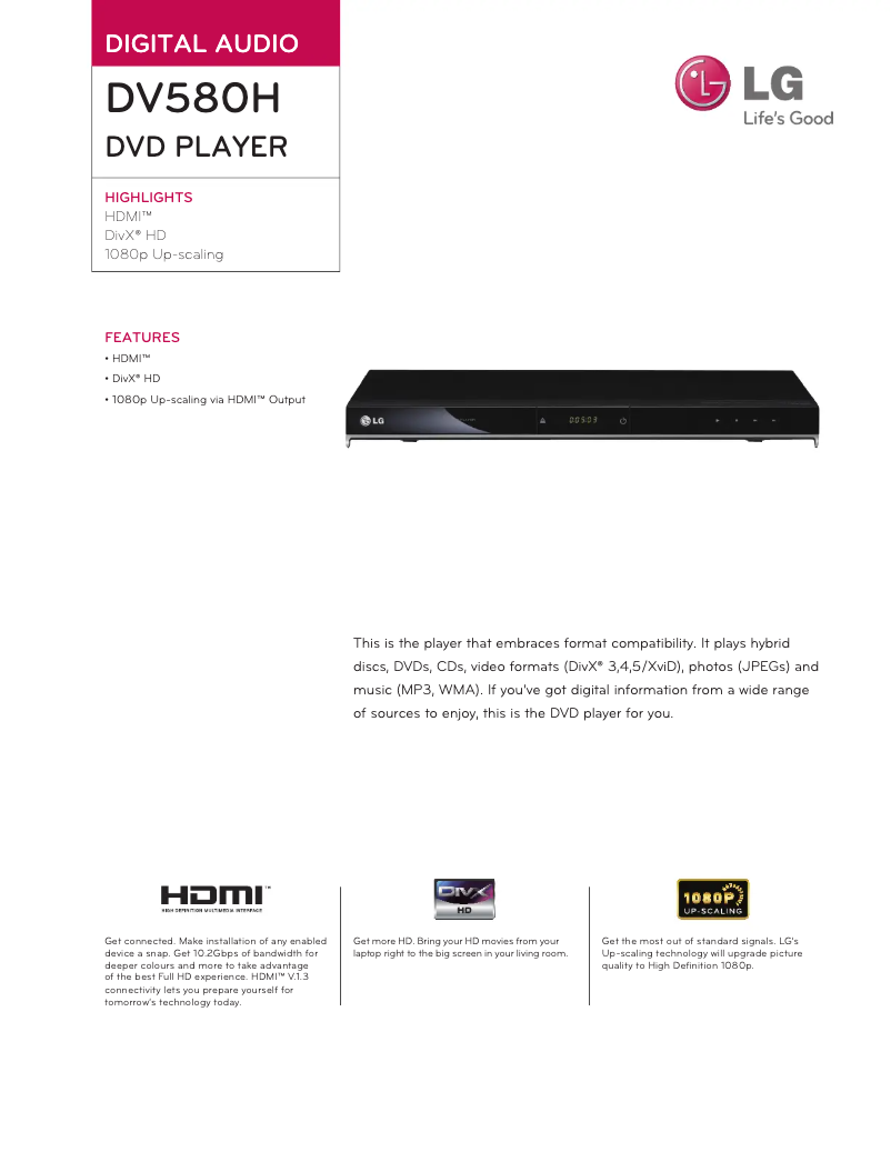 Página 1 del manual Ficha técnica LG DV580H