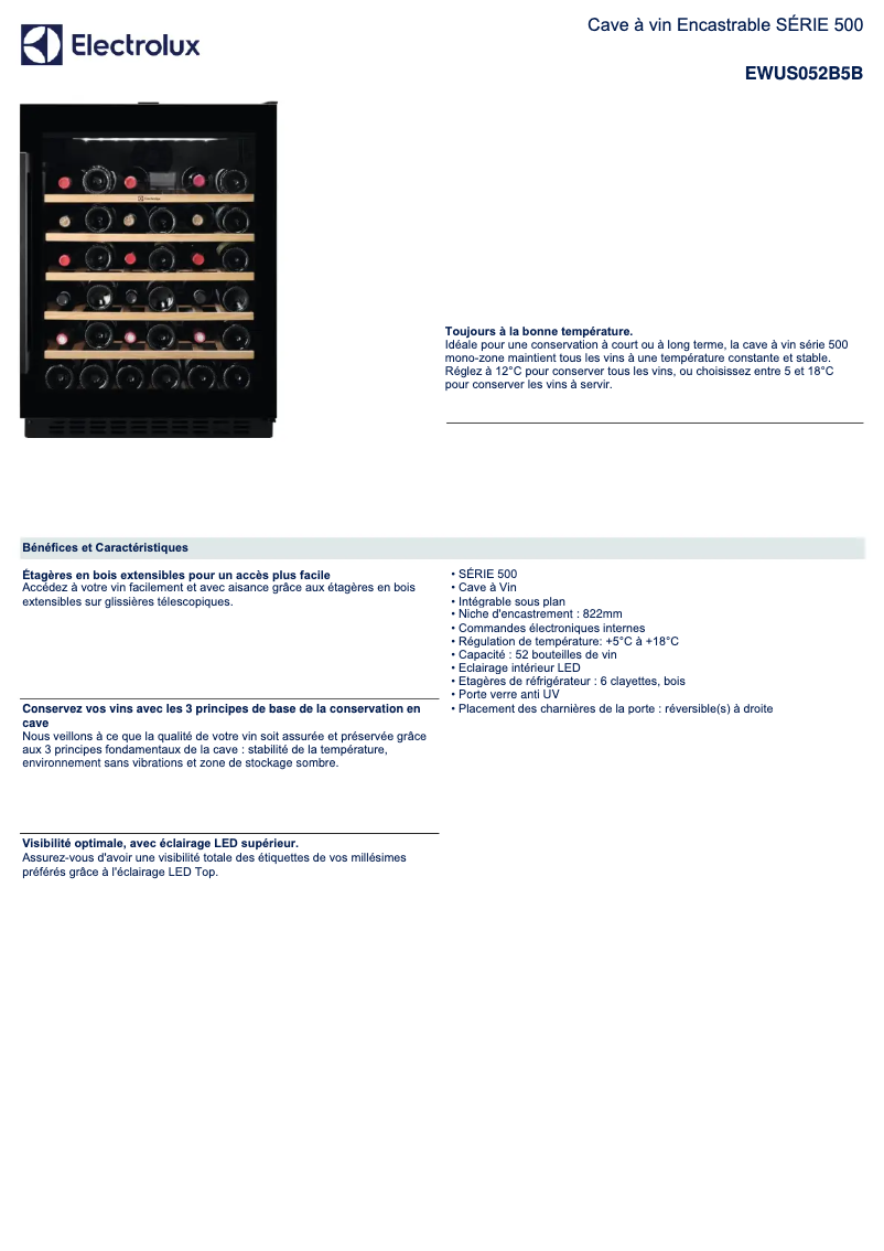 Page 1 de la notice Fiche technique Electrolux EWUS052B5B