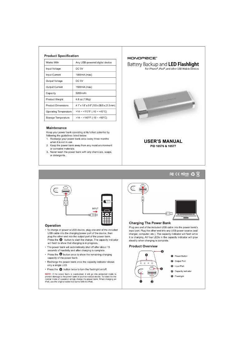 Page 1 de la notice Manuel utilisateur Monoprice PID 10577