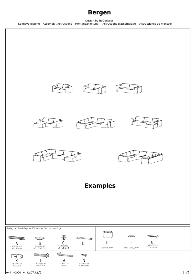 Page n°1 - Manuel utilisateur BoConcept Bergen