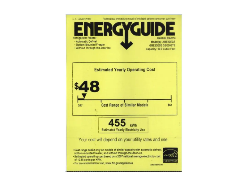 Página 1 del manual Etiqueta energética GE GBE20ESESS