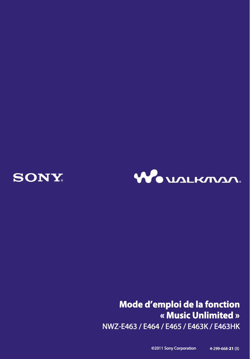 Page 1 de la notice Manuel utilisateur Sony Walkman NWZ-E463