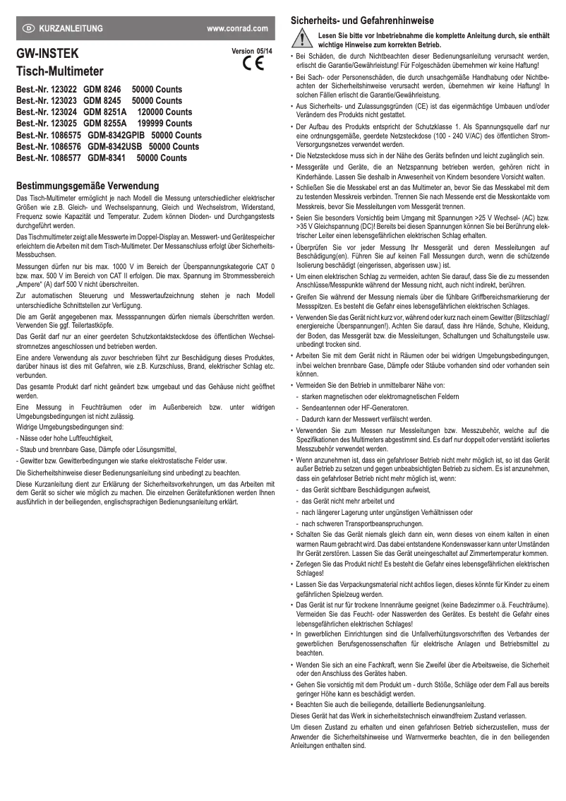 Page 1 de la notice Manuel utilisateur GW Instek GDM-8342