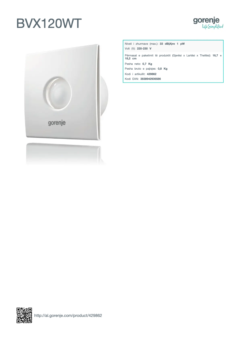 Image de la première page du manuel de l'appareil BVX120WT