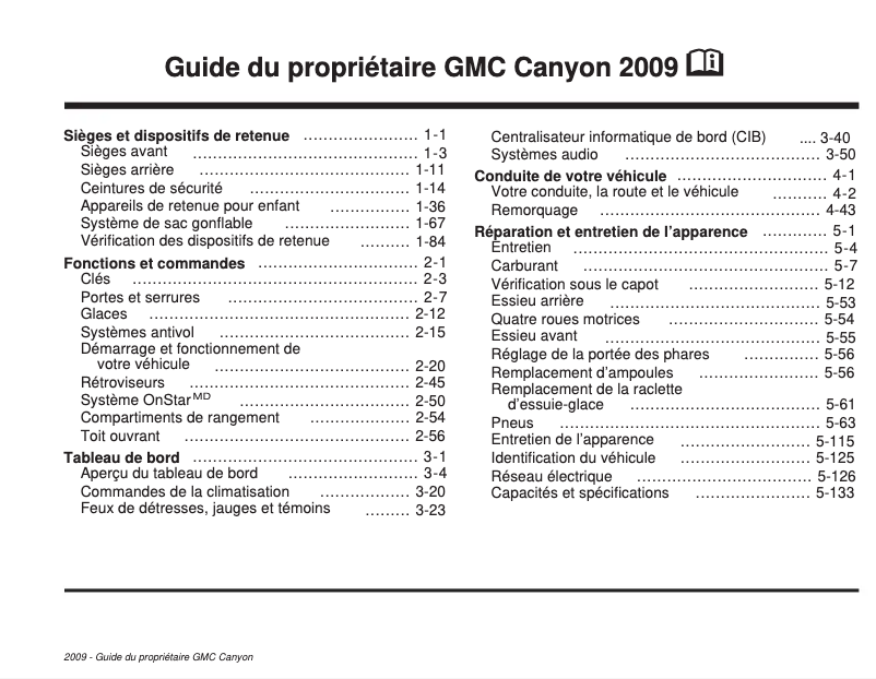 Image de la première page du manuel de l'appareil Canyon (2009)