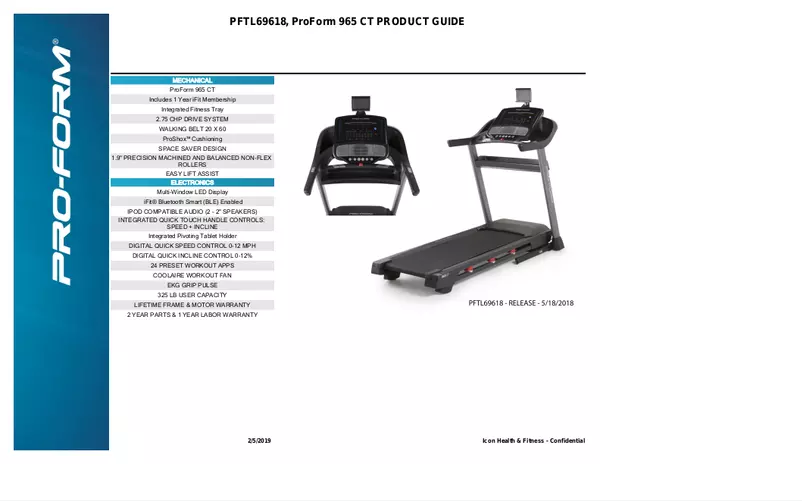 Page 1 de la notice Manuel utilisateur Pro-form 965 CT
