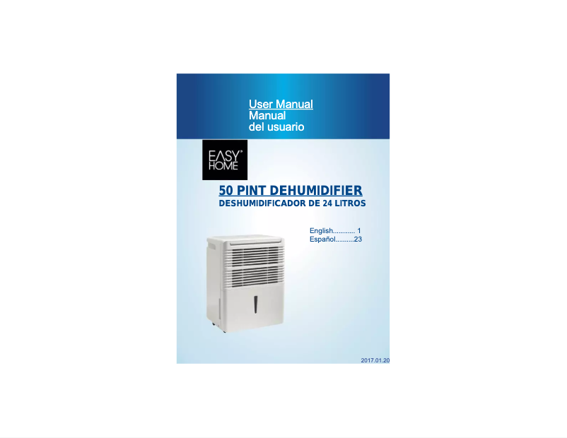 Page n°1 - Manuel utilisateur Easy Home 50 Pint Dehumidifier EDR050BAUW