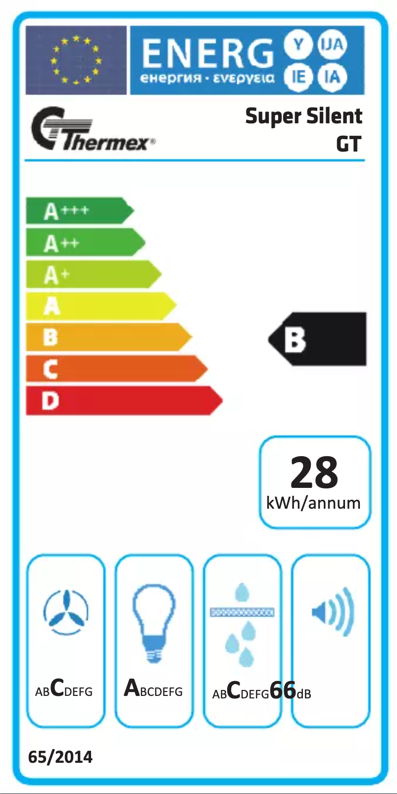 Page 1 de la notice Label énergétique Thermex Super Silent GT