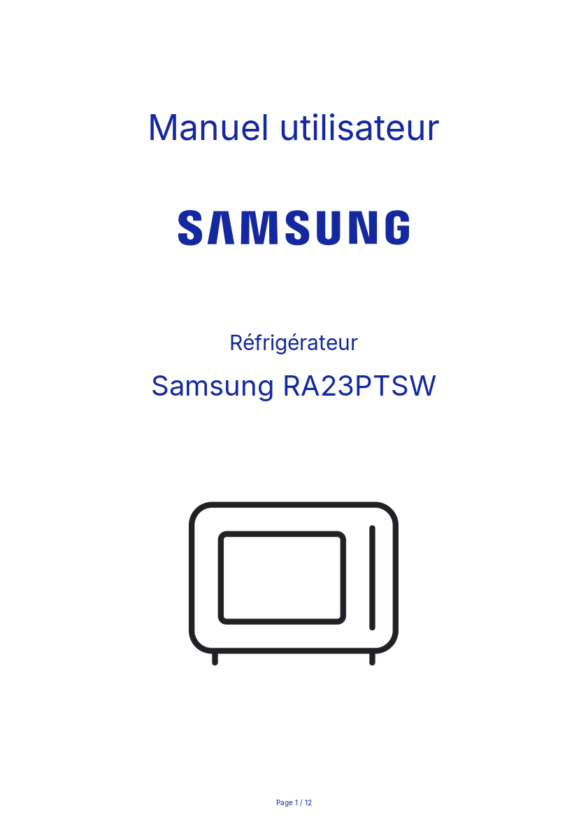 Image de la première page du manuel de l'appareil RA23PTSW