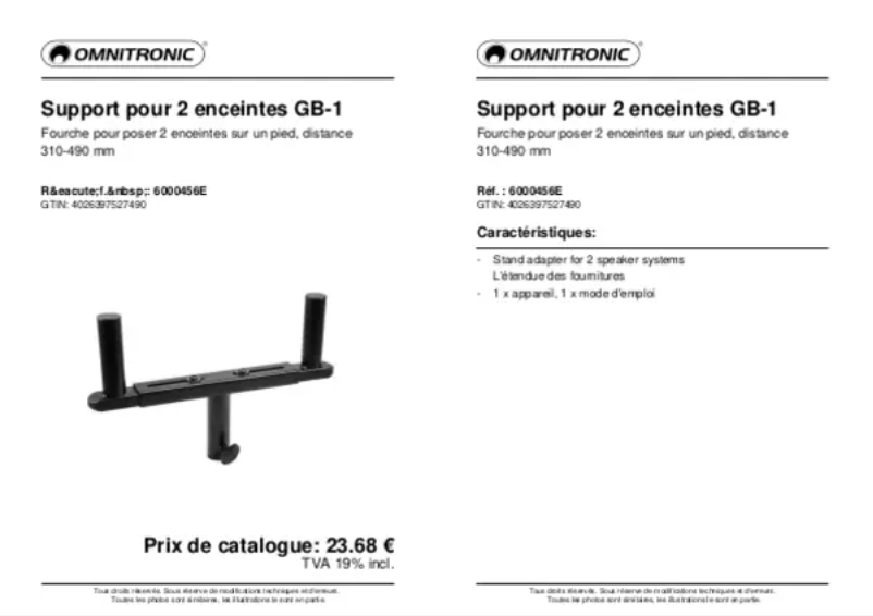 Page 1 de la notice Fiche technique Omnitronic GB-1