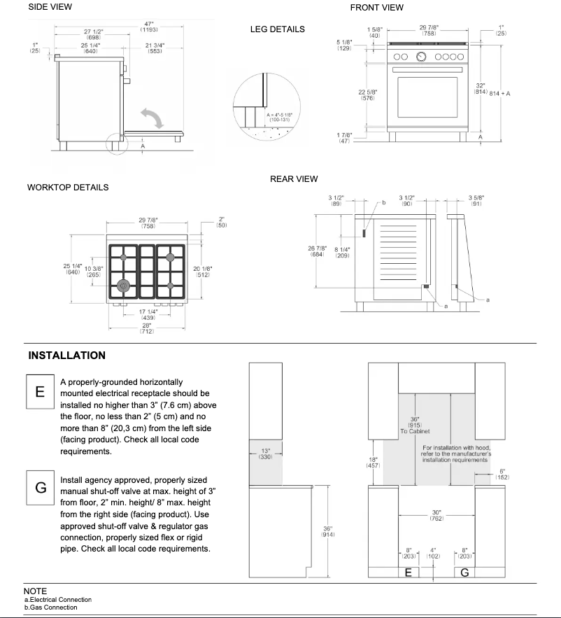Página 1 del manual Guía de instalación Bertazzoni PRO304BFGMXT