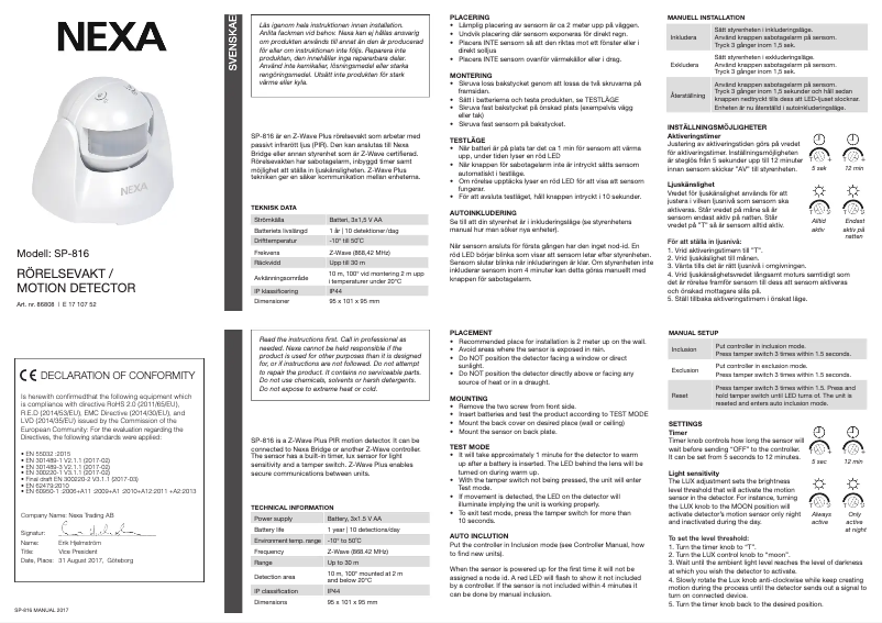 Page n°1 - Manuel utilisateur Nexa SP-816