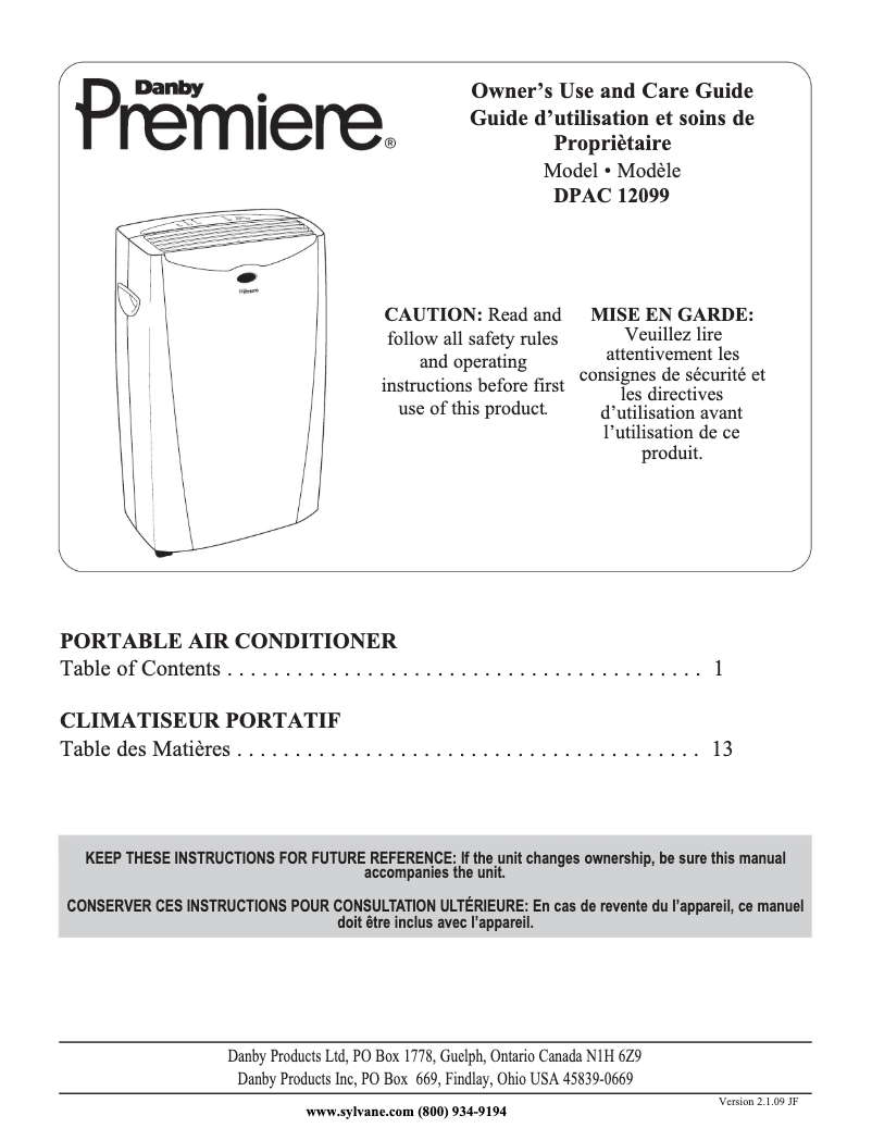 Página 1 del manual Manual de usuario Danby DPAC12099