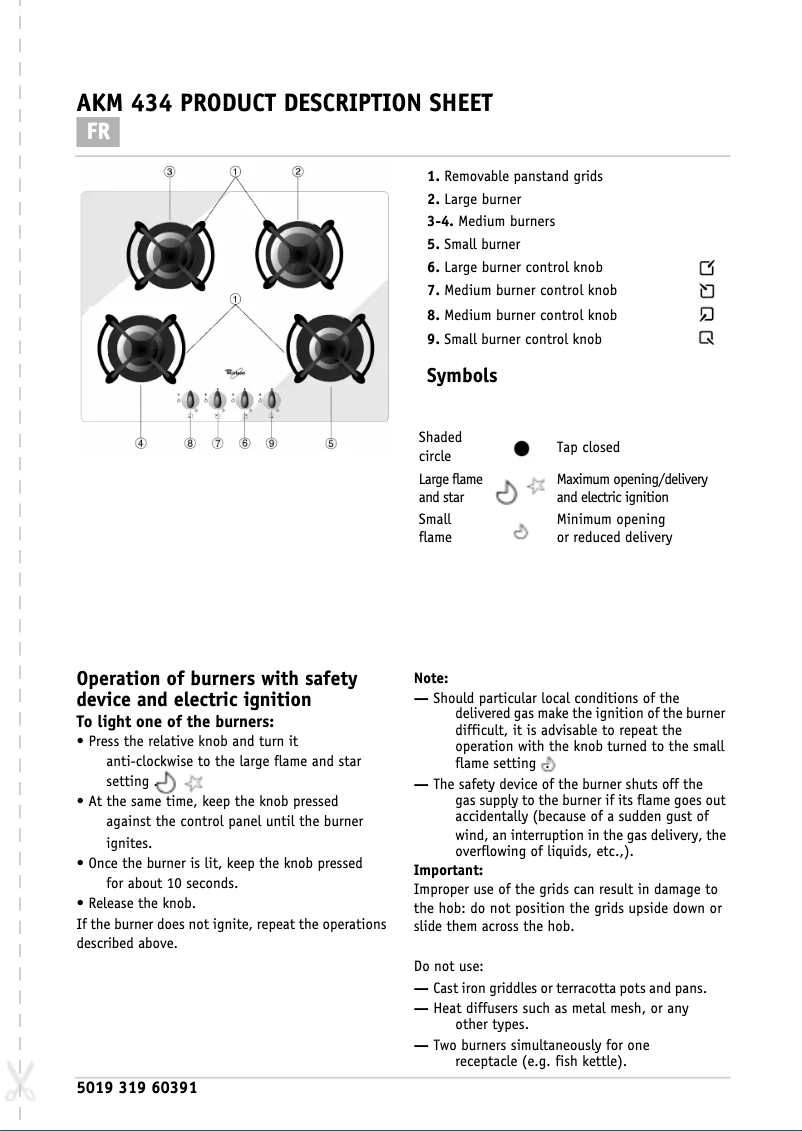 Page 1 de la notice Manuel utilisateur Whirlpool AKM 434