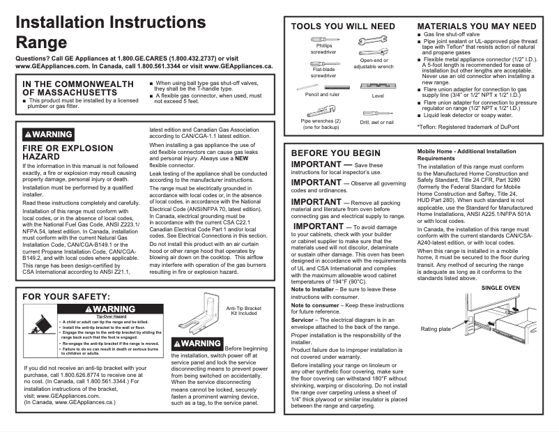 Page n°1 - Guide d'installation Hotpoint RGB530DEHWW