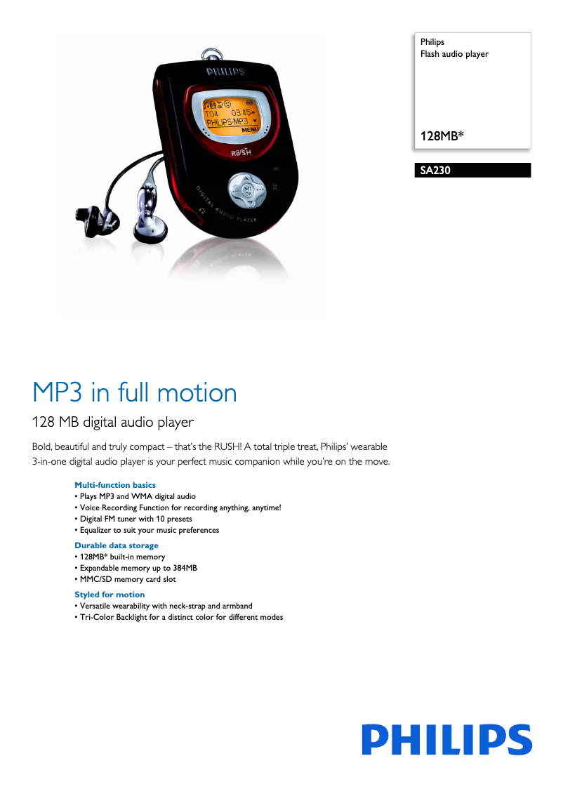 Page n°1 - Fiche technique Philips SA230