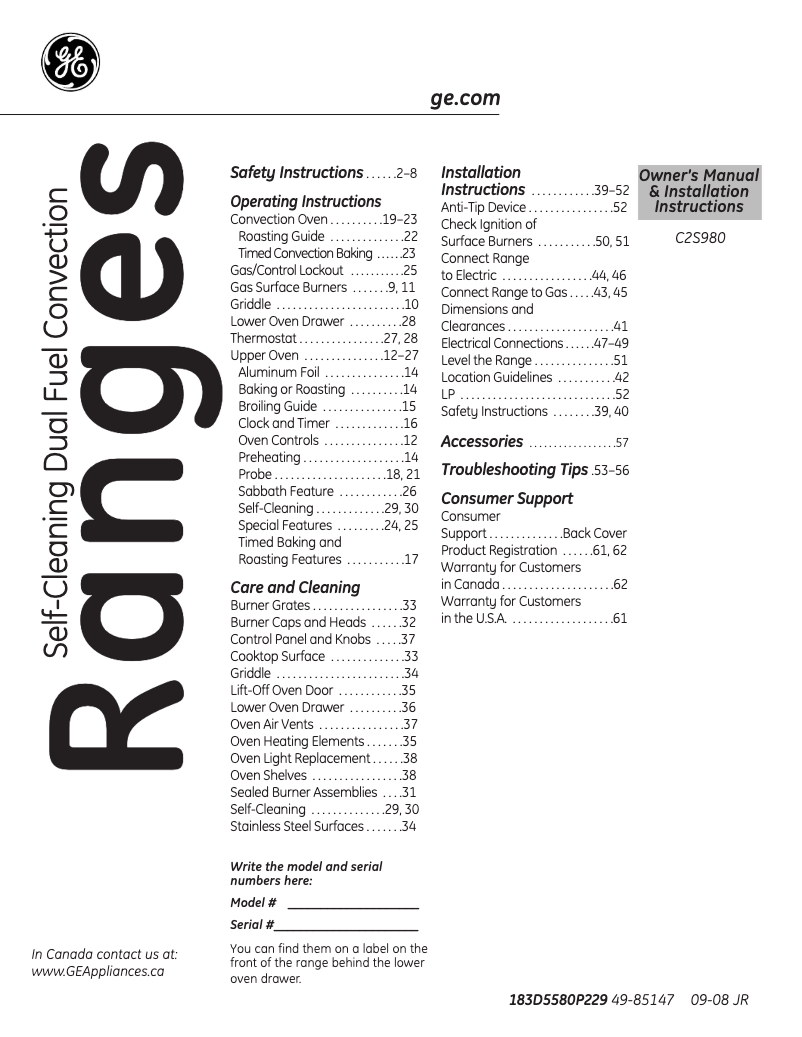Page n°1 - Manuel d'utilisation et d'entretien GE Café C2S980SEMSS