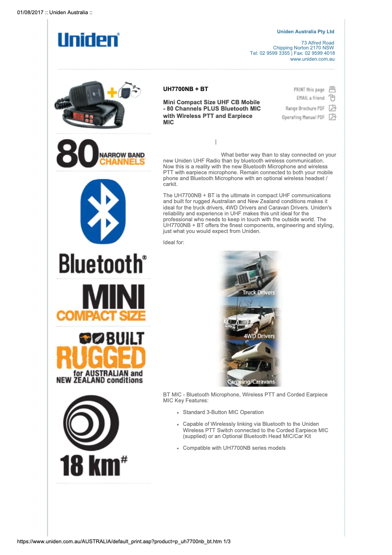 Page 1 de la notice Manuel utilisateur Uniden UH7700NB