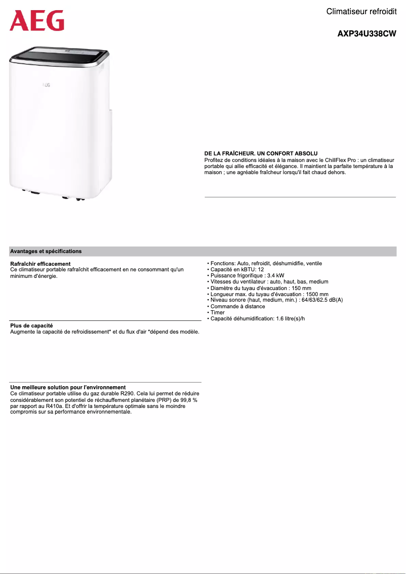 Image de la première page du manuel de l'appareil AXP34U338CW