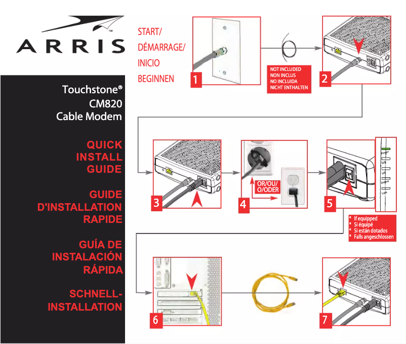 Page 1 de la notice Guide de démarrage rapide Arris Touchstone CM820