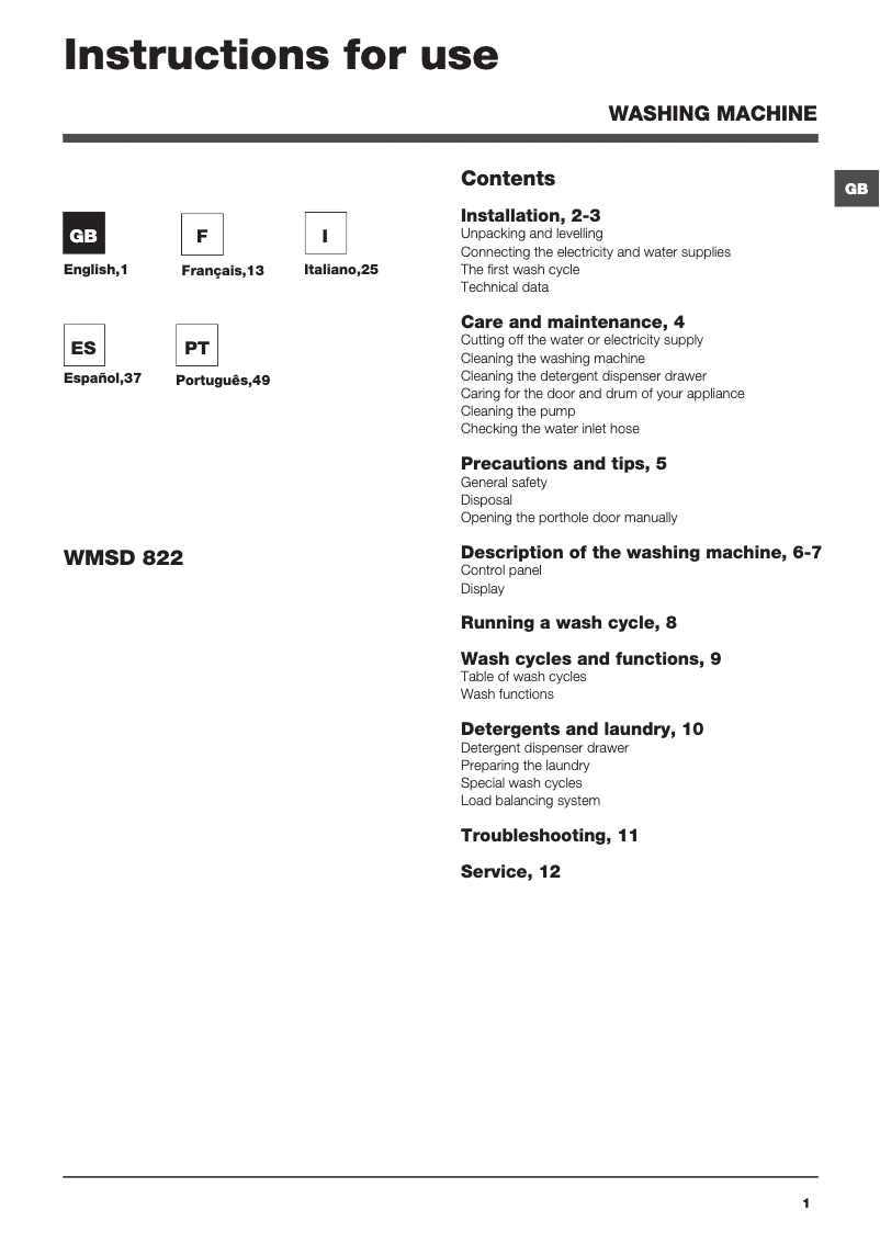 Image de la première page du manuel de l'appareil WMSD 822BX EU