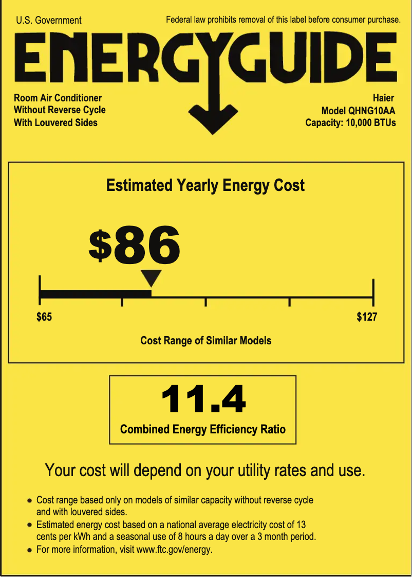 Page 1 de la notice Label énergétique Haier QHNG10AA