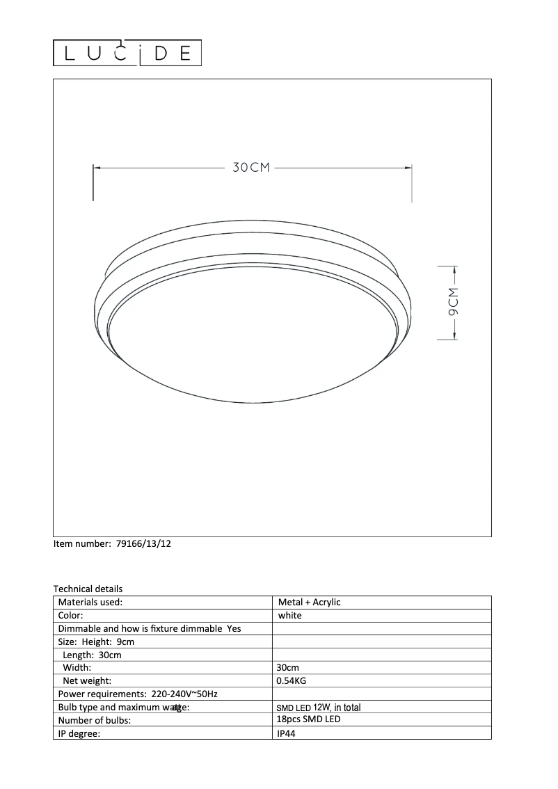 Page n°1 - Manuel utilisateur Lucide Casper i 79166/13/12