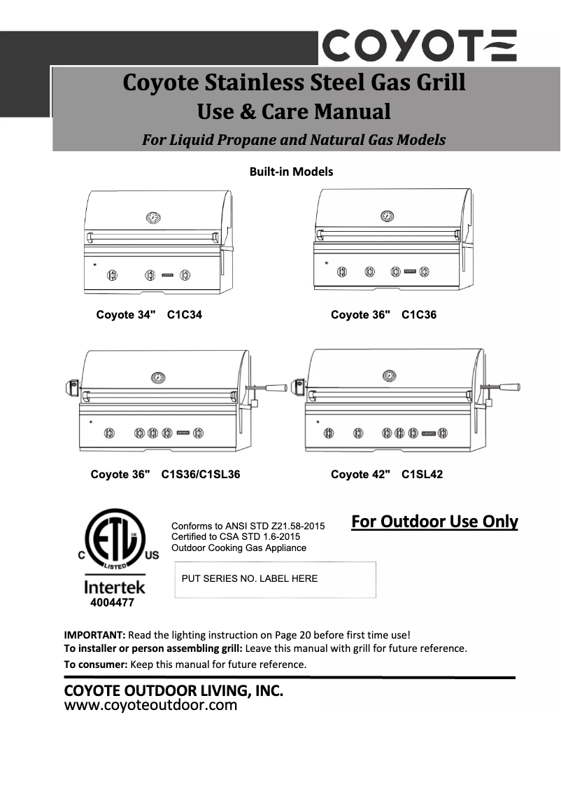 Page 1 de la notice Manuel utilisateur Coyote C1SL42