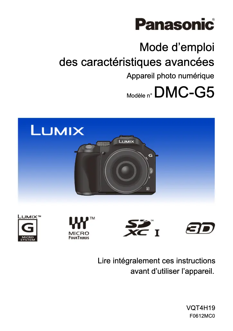 Page 1 de la notice Manuel utilisateur Panasonic Lumix DMC-G5