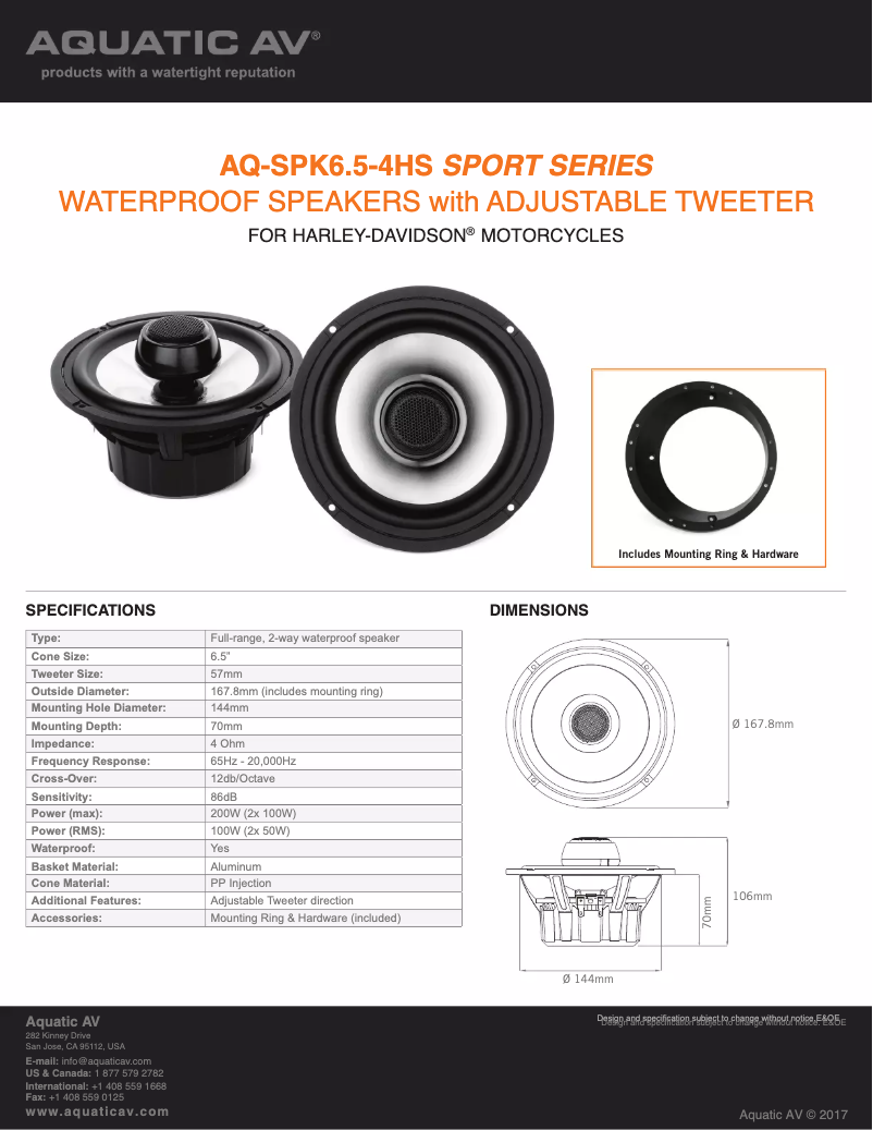 Page n°1 - Manuel utilisateur Aquatic AV AQ-SPK6.5-4HS