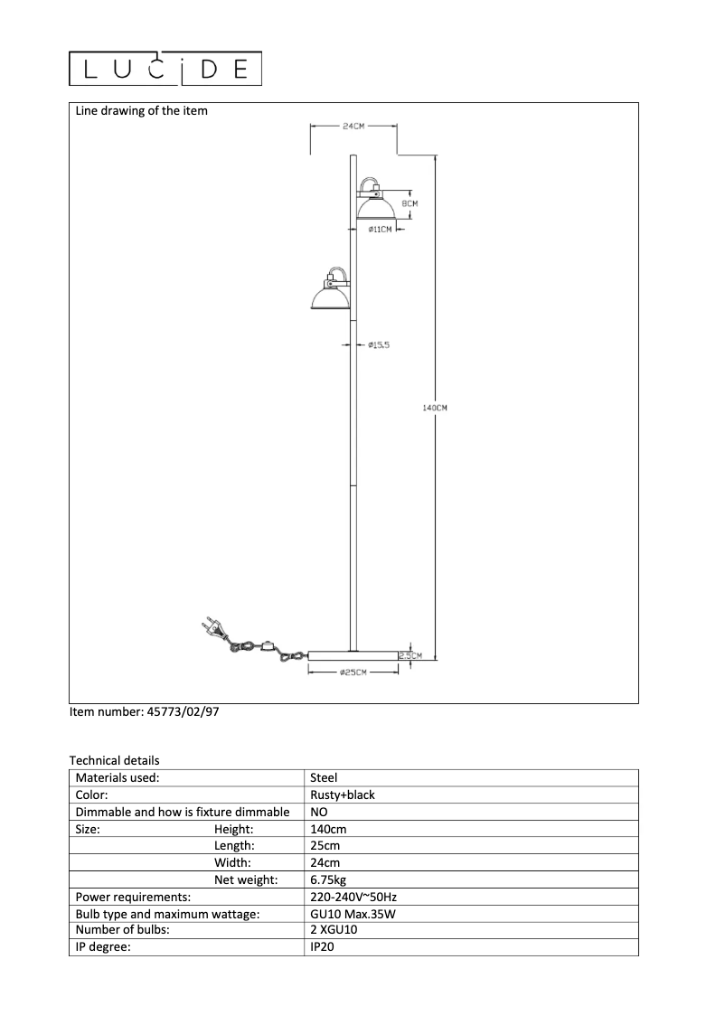 Page 1 de la notice Manuel utilisateur Lucide Damian 45773/02/97