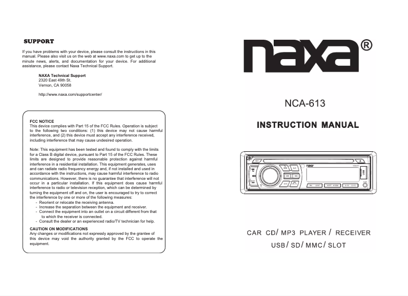 Page n°1 - Manuel utilisateur Naxa NCA-613