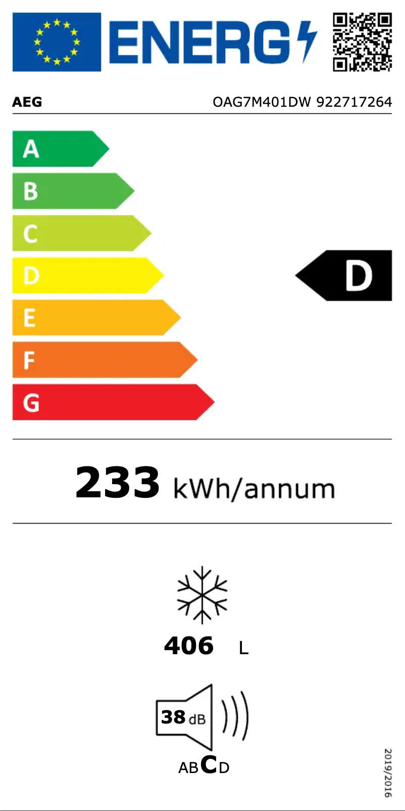 Page n°1 - Label énergétique AEG OAG7M401DW
