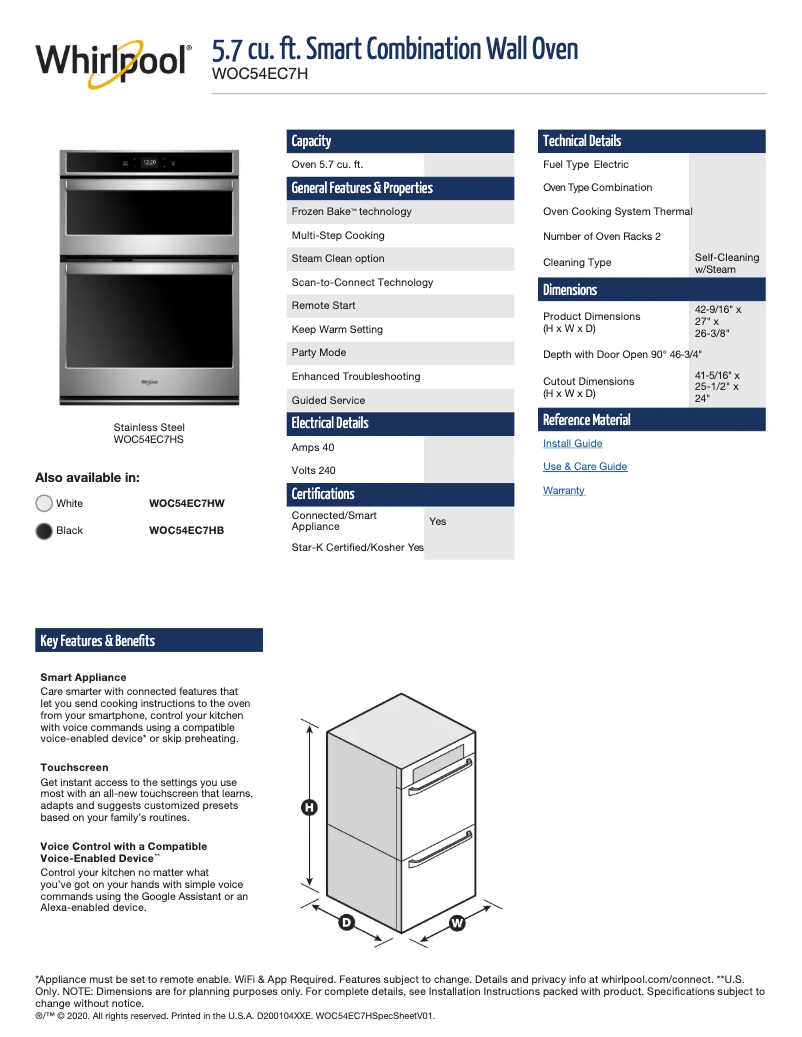 Image de la première page du manuel de l'appareil WOC54EC7HW