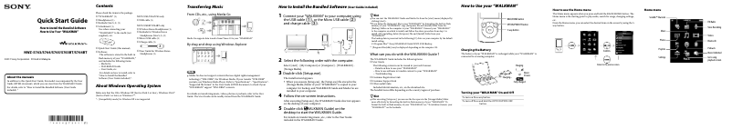 Page 1 de la notice Guide d'installation Sony Walkman NWZ-S764