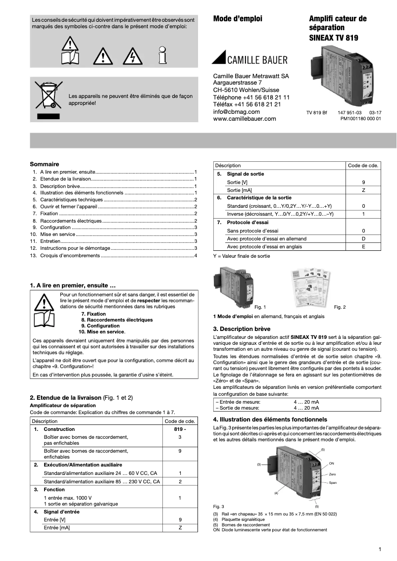 Image de la première page du manuel de l'appareil Sineax TV819