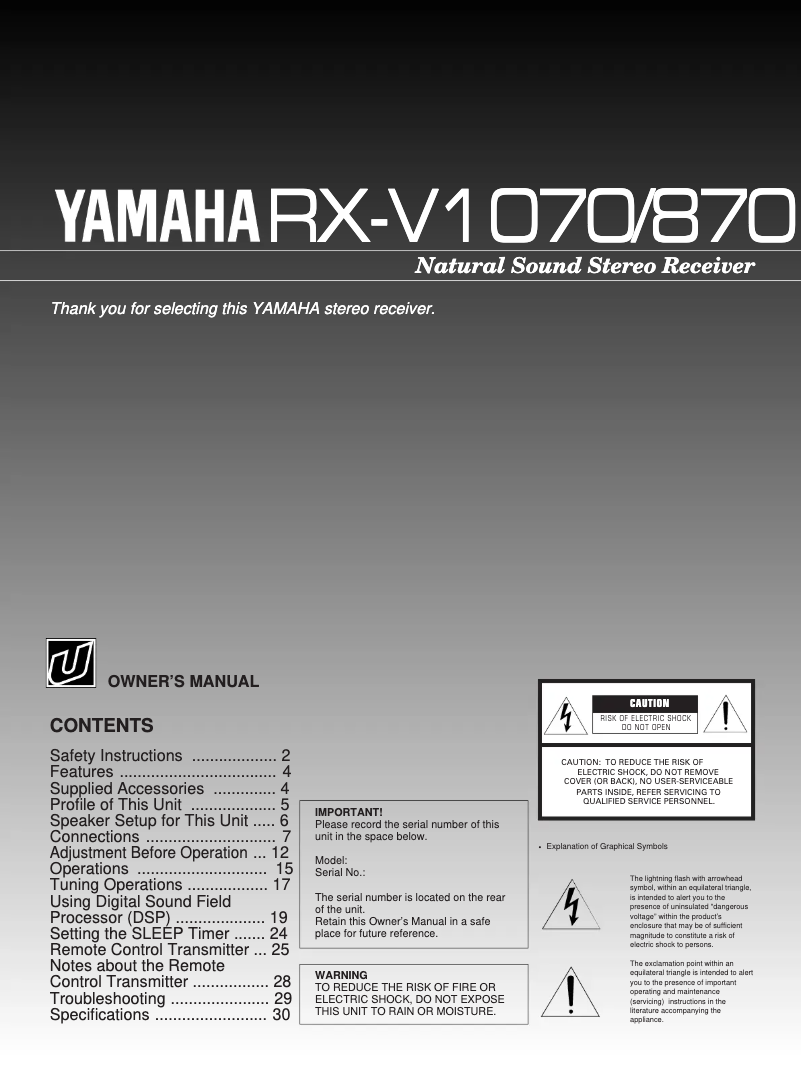 Page n°1 - Manuel utilisateur Yamaha RX-V870