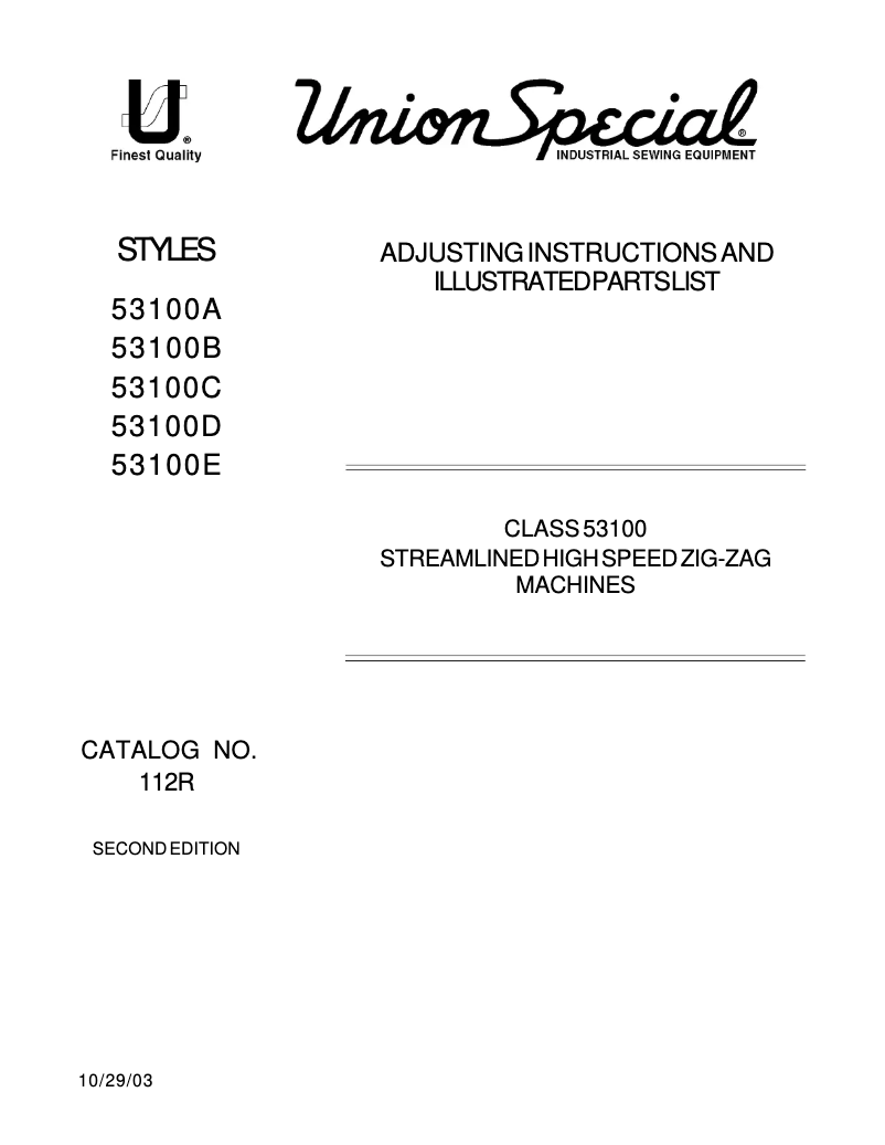 Page 1 de la notice Manuel utilisateur Union Special 53100D