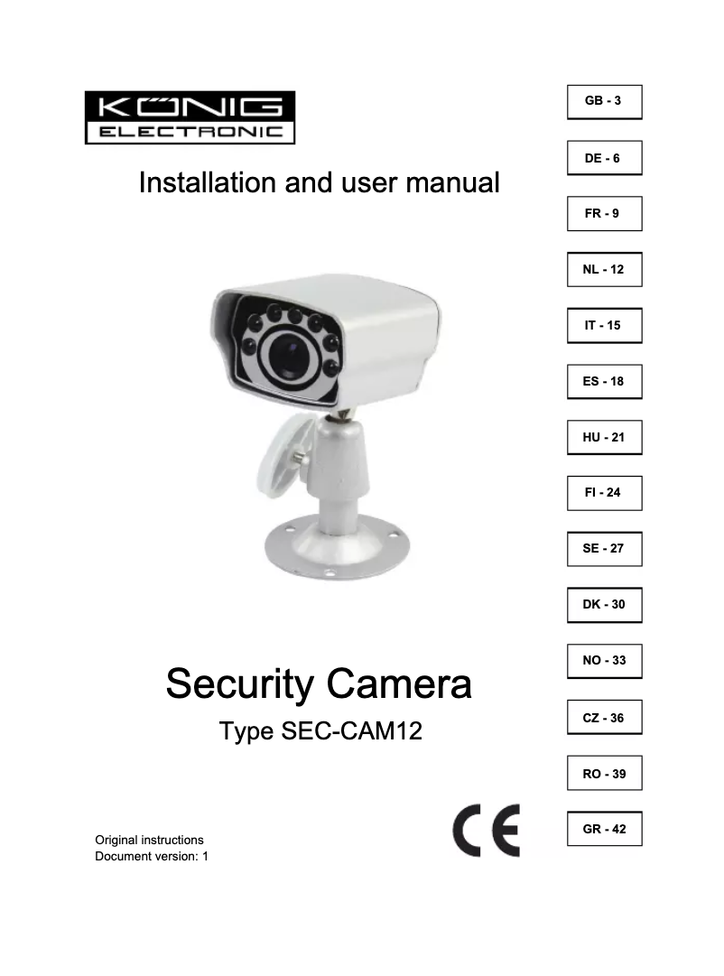 Page n°1 - Manuel utilisateur Konig SEC-CAM12