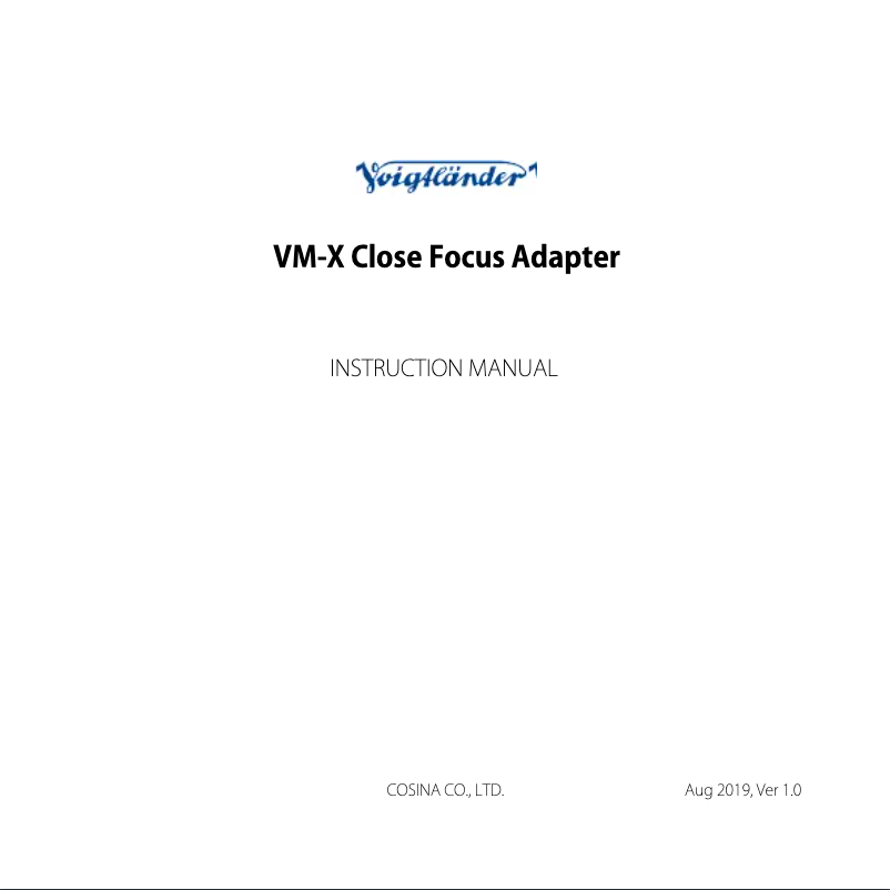 Image de la première page du manuel de l'appareil VM-X Close Focus Adapter