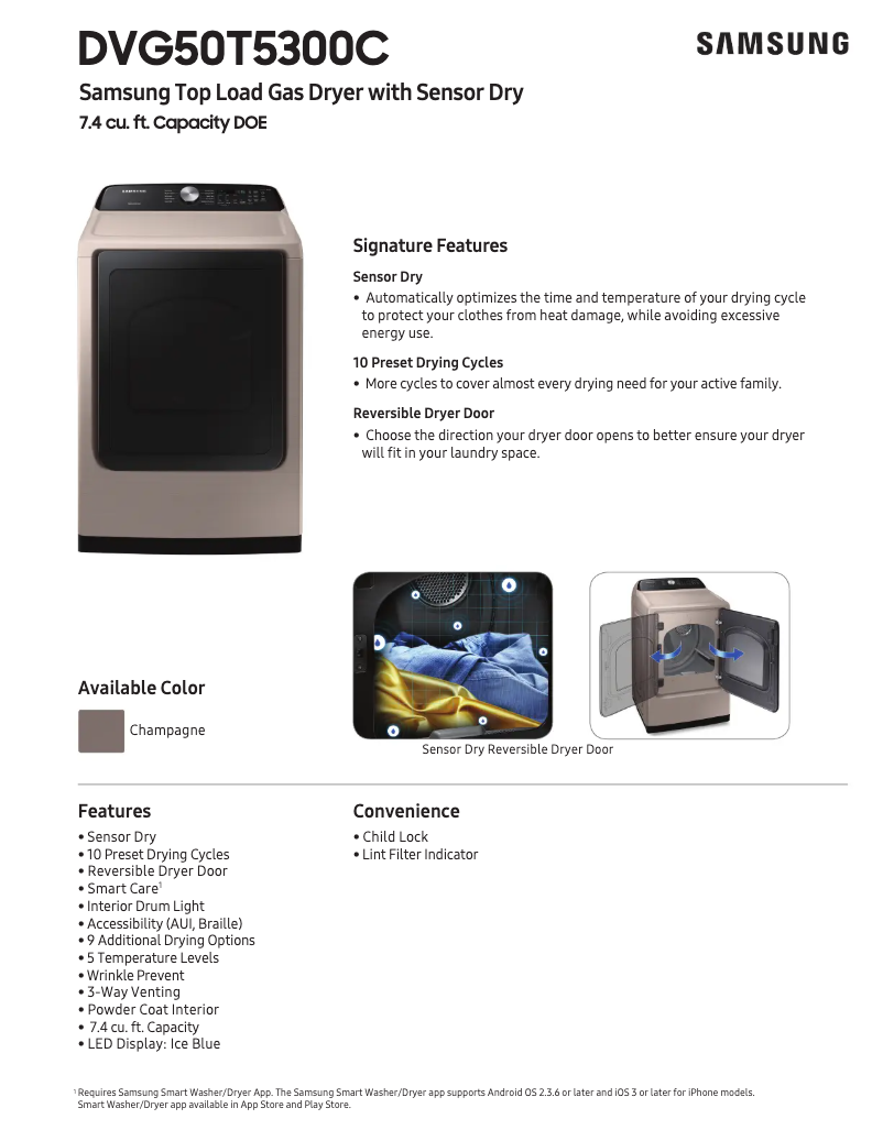 Página 1 del manual Ficha técnica Samsung DVG50T5300C