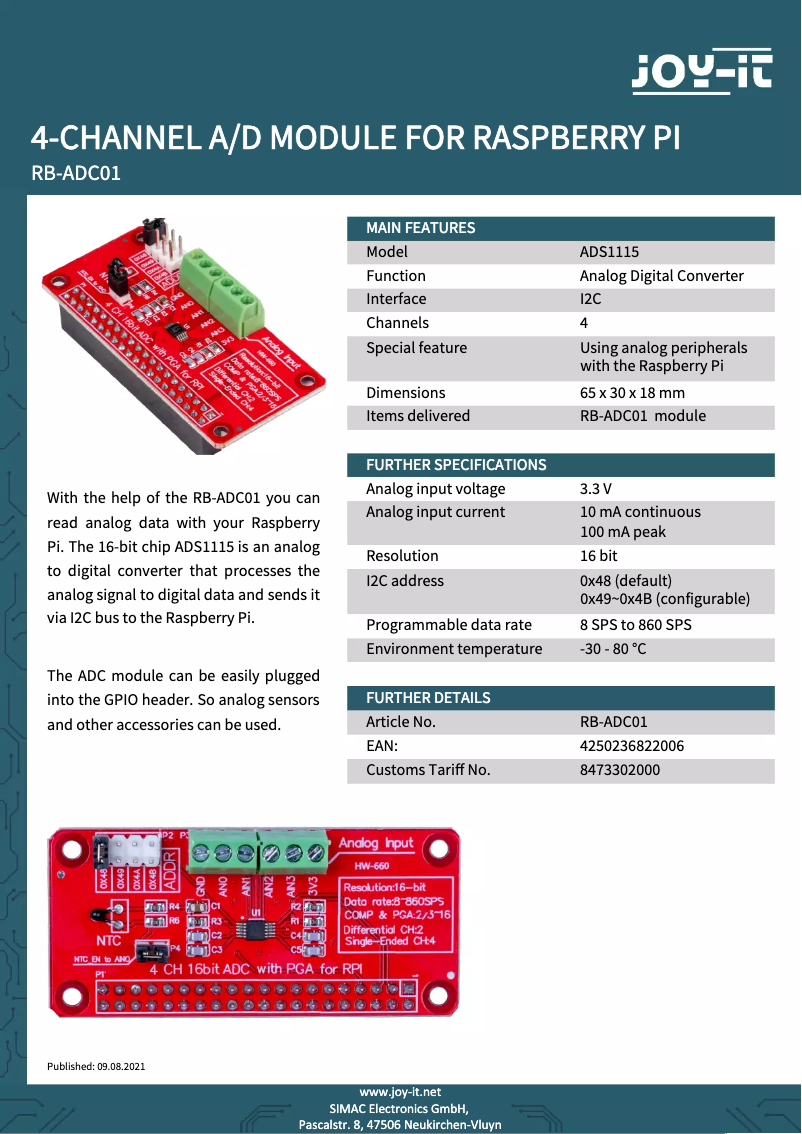 Imagen de la primera página del manual del dispositivo RB-ADC01