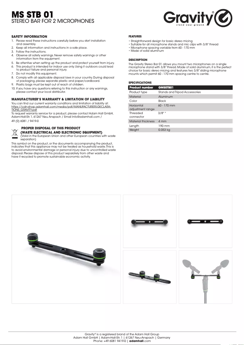 Page n°1 - Manuel utilisateur Gravity MS STB 01