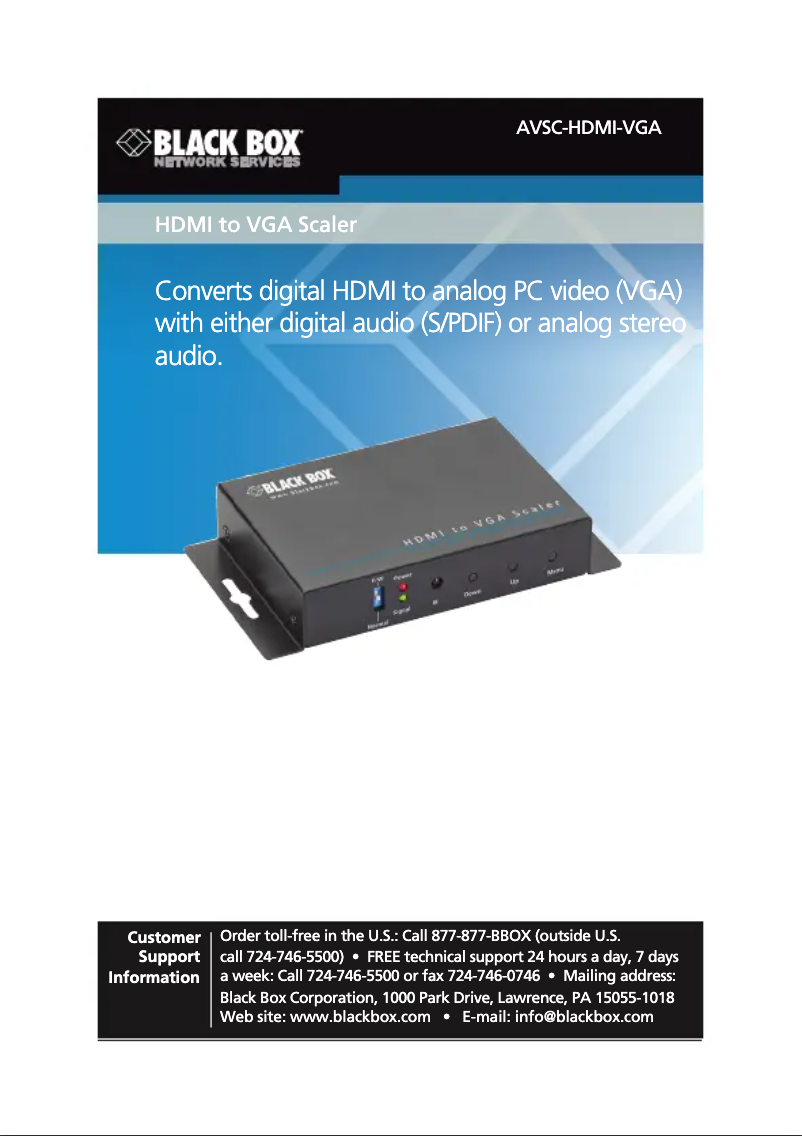Page n°1 - Manuel utilisateur Black Box AVSC-HDMI-VGA