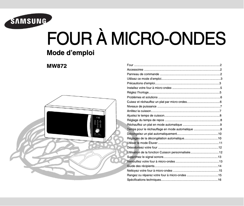 Page n°1 - Manuel utilisateur Samsung MW872