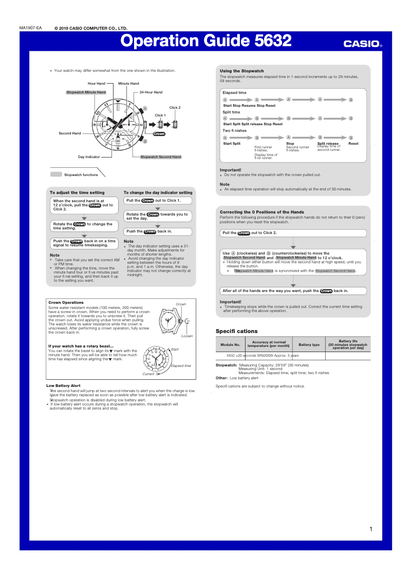 Page 1 de la notice Manuel utilisateur Casio Edifice EFV-590PB-1AVUEF