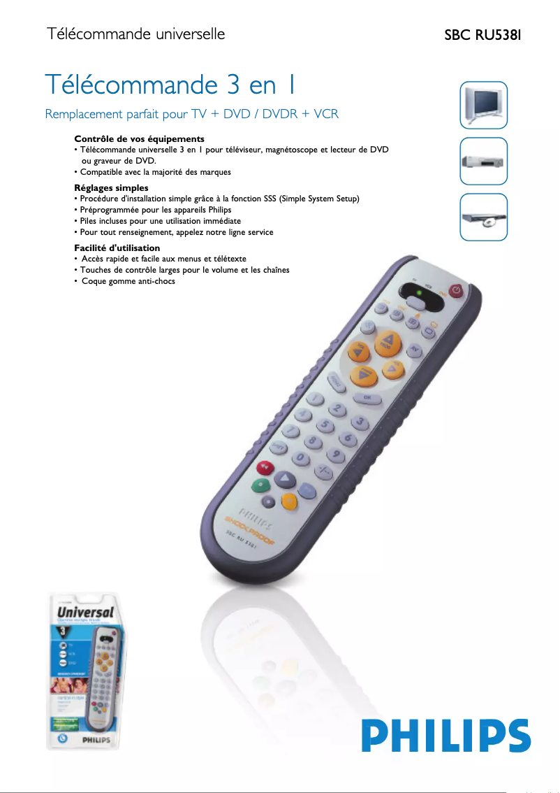 Page 1 de la notice Fiche technique Philips SBC RU 538