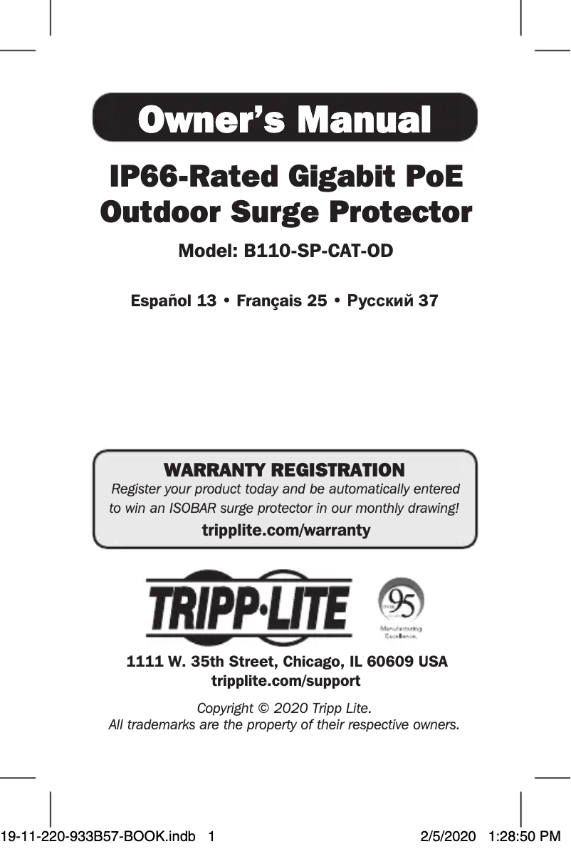 Page n°1 - Manuel utilisateur Tripp Lite B110-SP-CAT-OD